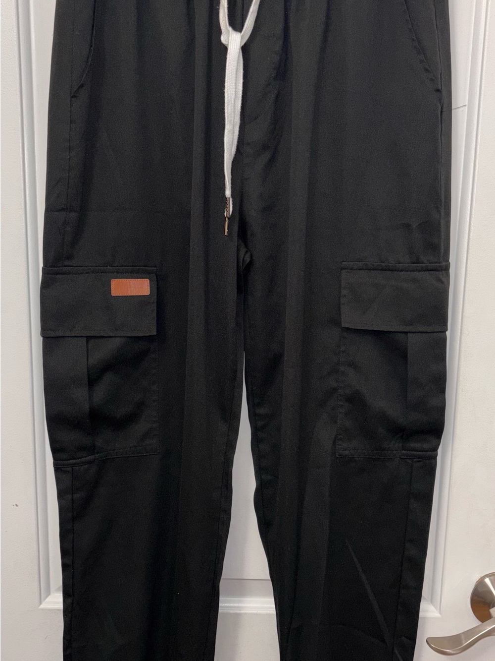 Black Cargo Joggers with White Drawstring